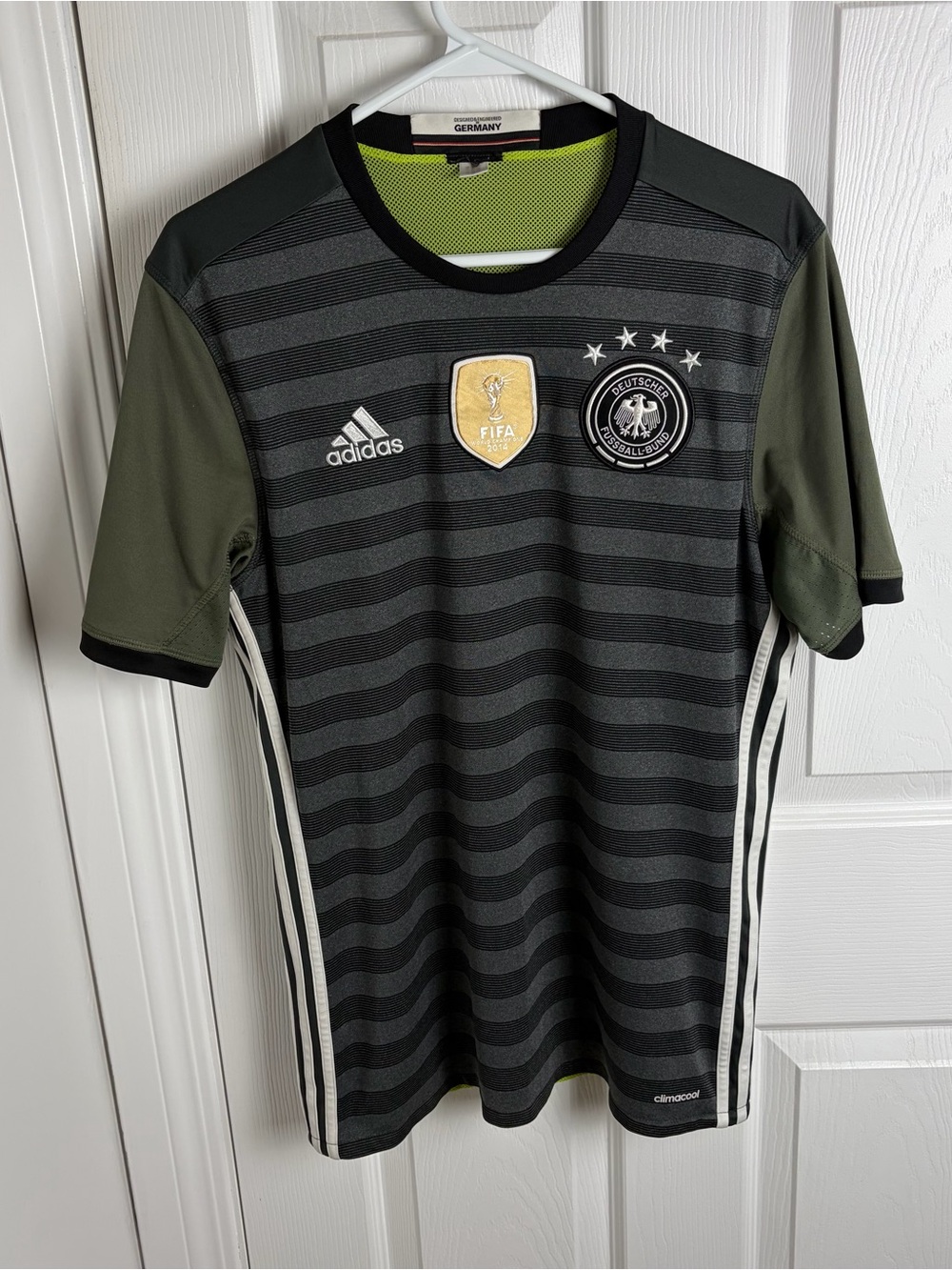 Mens Adidas Germany Soccer Jersey in Black and Olive away fifa 2014